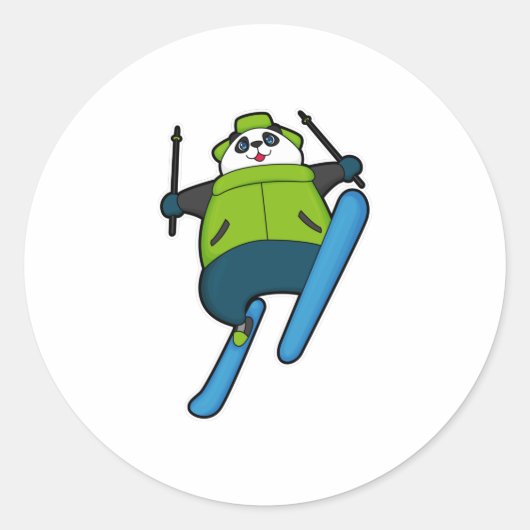 Panda als skijumper met skiën ronde sticker (Voorkant)