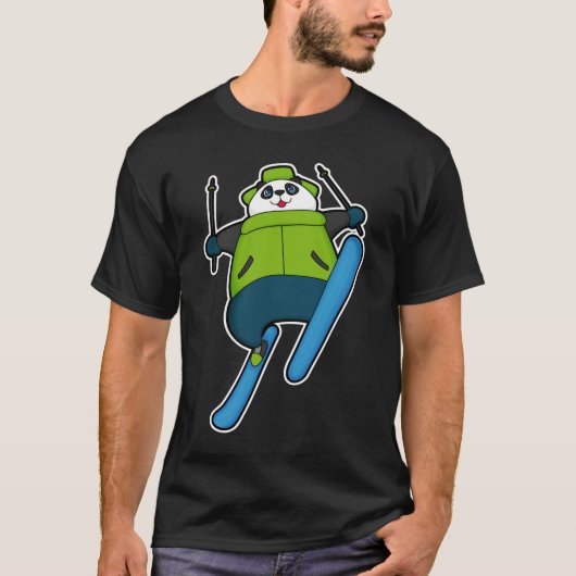 Panda als skijumper met skiën t-shirt (Voorkant)