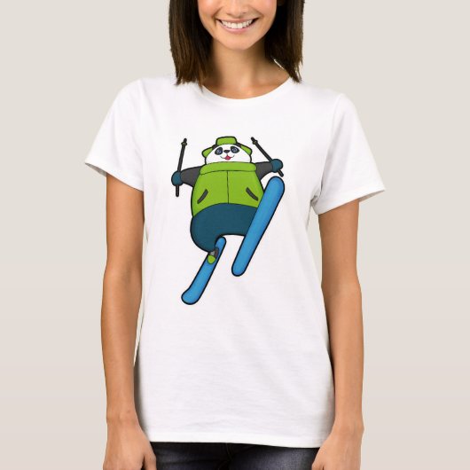 Panda als skijumper met skiën t-shirt (Voorkant)