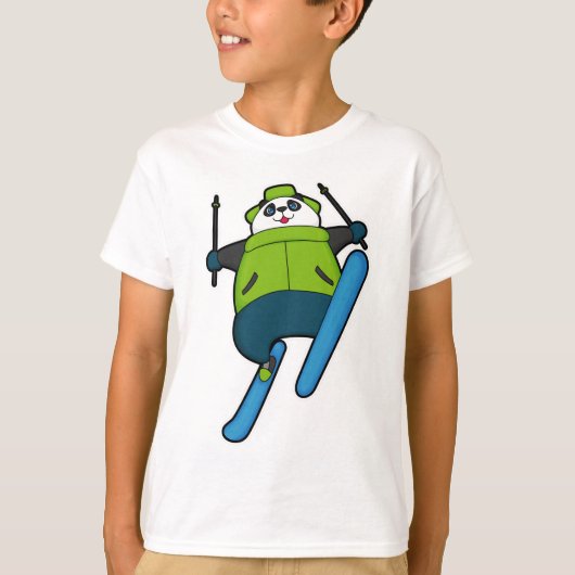 Panda als skijumper met skiën t-shirt (Voorkant)