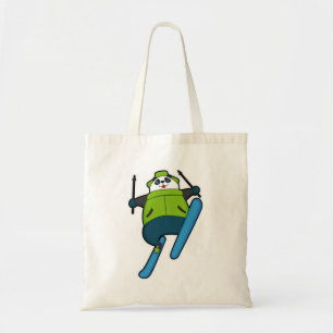 Panda als skijumper met skiën tote bag