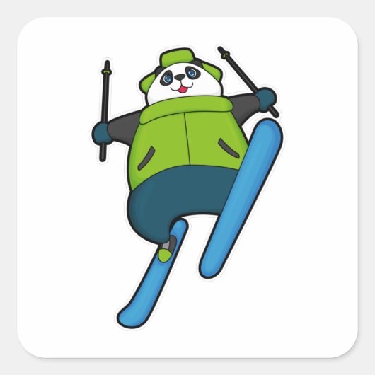 Panda als skijumper met skiën vierkante sticker (Voorkant)