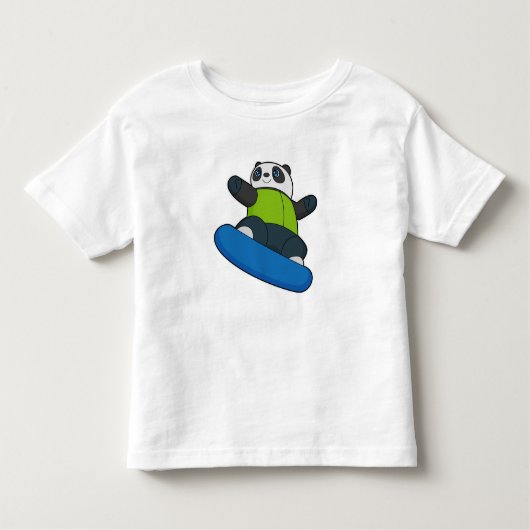 Panda als Snowboarder met Snowboard Kinder Shirts (Voorkant)