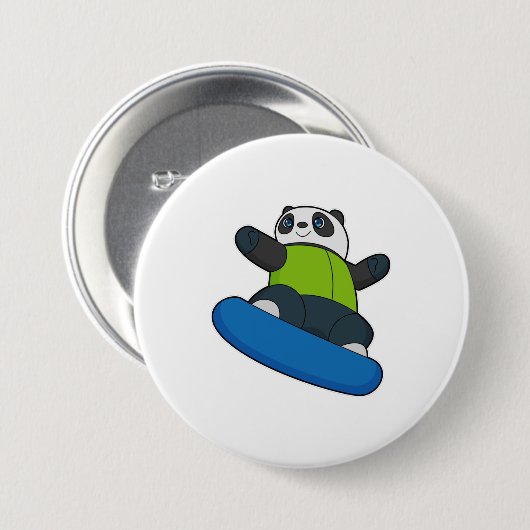 Panda als Snowboarder met Snowboard Ronde Button 7,6 Cm (Voorkant /achterkant)