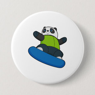 Panda als Snowboarder met Snowboard Ronde Button 7,6 Cm