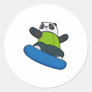 Panda als Snowboarder met Snowboard Ronde Sticker