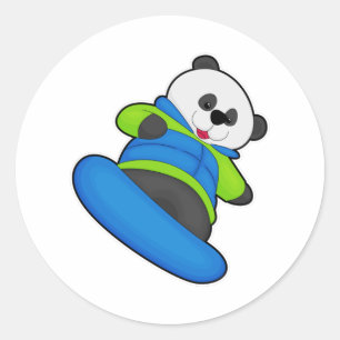 Panda als Snowboarder met Snowboard Ronde Sticker