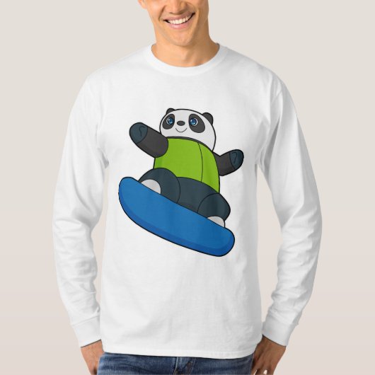 Panda als Snowboarder met Snowboard T-shirt (Voorkant)