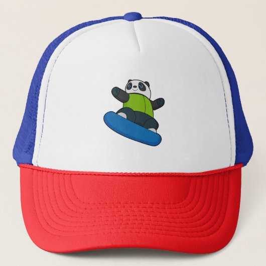 Panda als Snowboarder met Snowboard Trucker Pet (Voorkant)