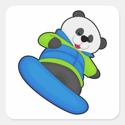Panda als Snowboarder met Snowboard Vierkante Sticker (Voorkant)