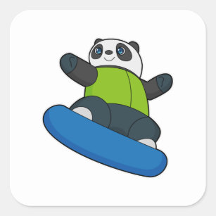 Panda als Snowboarder met Snowboard Vierkante Sticker