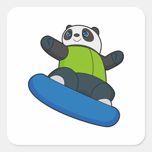 Panda als Snowboarder met Snowboard Vierkante Sticker (Voorkant)