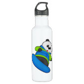 Panda als Snowboarder met Snowboard Waterfles (Voorkant)
