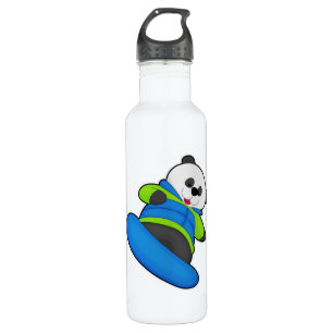 Panda als Snowboarder met Snowboard Waterfles