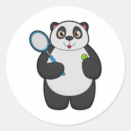 Panda als Tennis-speler met Tennis-racket Ronde Sticker (Voorkant)