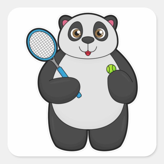 Panda als Tennis-speler met Tennis-racket Vierkante Sticker (Voorkant)