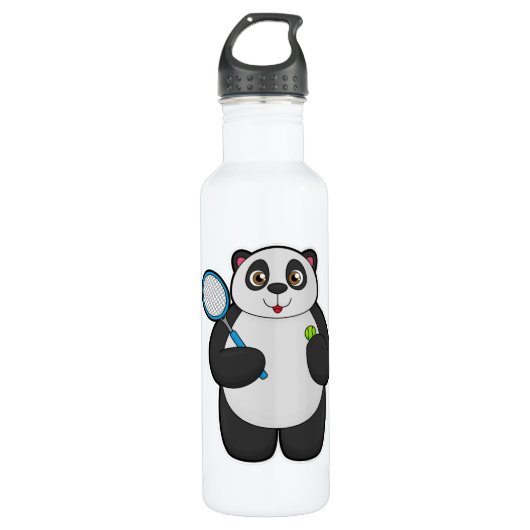 Panda als Tennis-speler met Tennis-racket Waterfles (Voorkant)