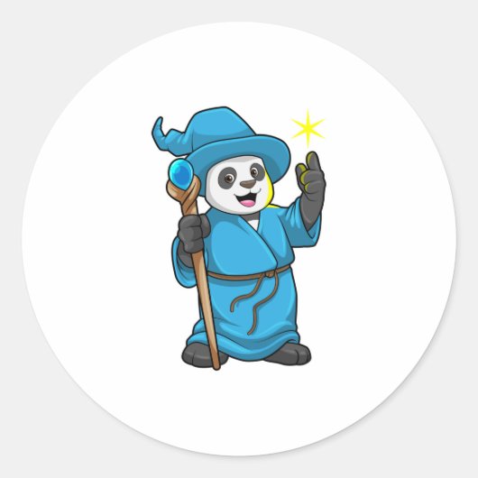 Panda als Tovenaar met Magische Wand Ronde Sticker (Voorkant)