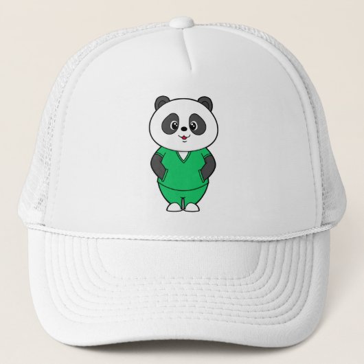 Panda als verpleegster met schort trucker pet (Voorkant)