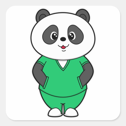 Panda als verpleegster met Smock Vierkante Sticker (Voorkant)