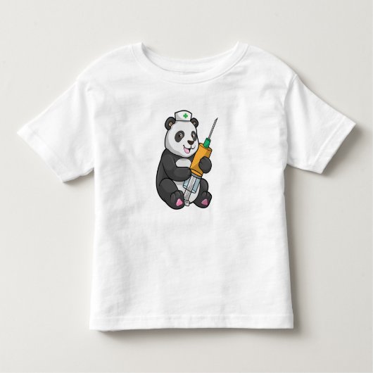 Panda als verpleegster met spuit kinder shirts (Voorkant)