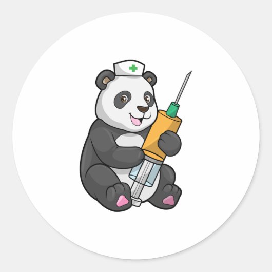 Panda als verpleegster met spuit ronde sticker (Voorkant)