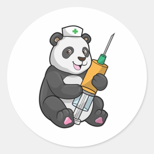 Panda als verpleegster met spuit ronde sticker (Voorkant)