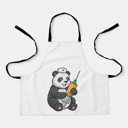 Panda als verpleegster met spuit schort (Voorkant)