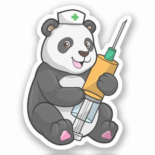 Panda als verpleegster met spuit sticker (Voorkant)