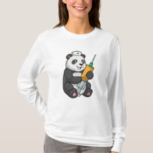 Panda als verpleegster met spuit t-shirt