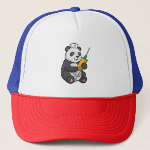 Panda als verpleegster met spuit trucker pet