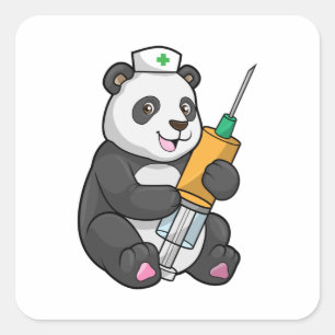 Panda als verpleegster met spuit vierkante sticker