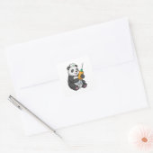 Panda als verpleegster met spuit vierkante sticker (Envelop)