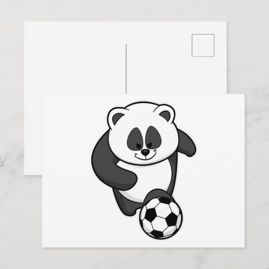 Panda als voetballer bij voetbal briefkaart (Voorkant / Achterkant)