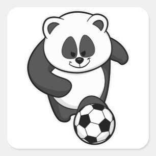 Panda als voetballer in de voetbalsport vierkante sticker