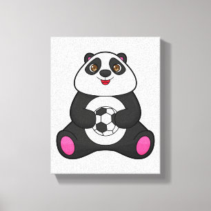 Panda als voetballer met Voetbal Canvas Afdruk