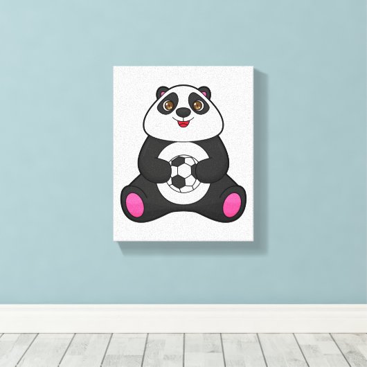 Panda als voetballer met Voetbal Canvas Afdruk (Insitu (Houten vloer))