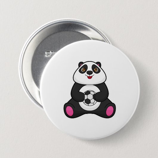 Panda als voetballer met Voetbal Ronde Button 7,6 Cm (Voorkant /achterkant)