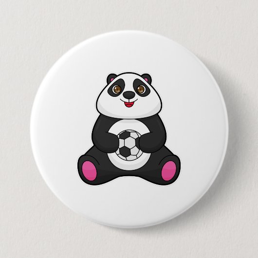 Panda als voetballer met Voetbal Ronde Button 7,6 Cm (Voorkant)