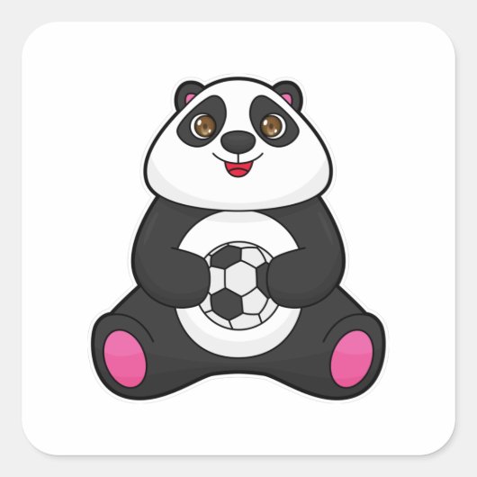 Panda als voetballer met Voetbal Vierkante Sticker (Voorkant)