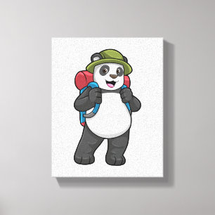 Panda als wandelaar met rugzak canvas afdruk