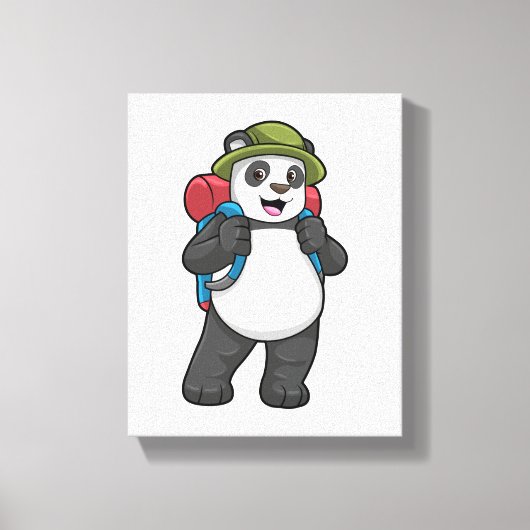 Panda als wandelaar met rugzak canvas afdruk (Voorkant)