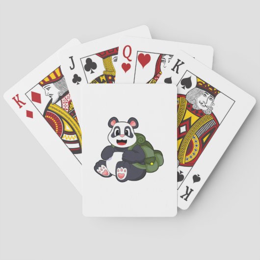 Panda als wandelaar met rugzak pokerkaarten (Achterkant)