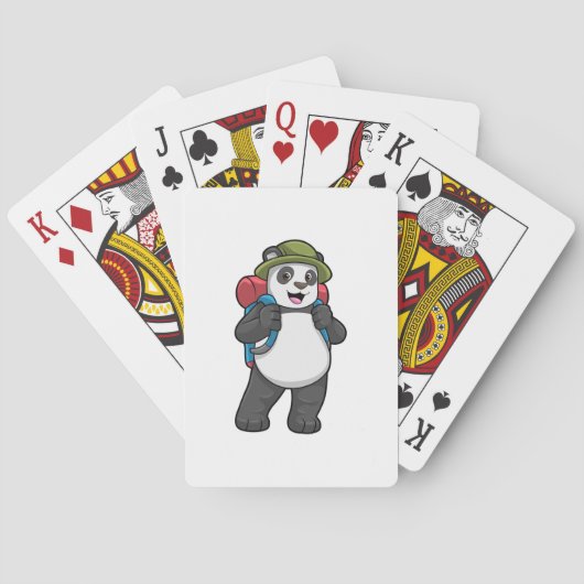 Panda als wandelaar met rugzak pokerkaarten (Achterkant)