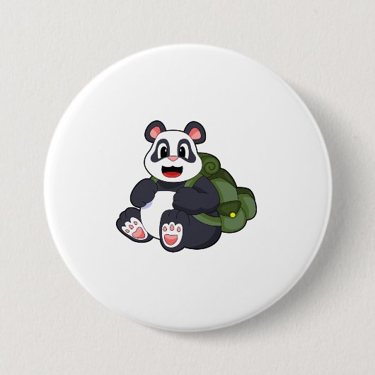Panda als wandelaar met rugzak ronde button 7,6 cm (Voorkant)