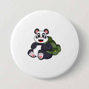 Panda als wandelaar met rugzak ronde button 7,6 cm
