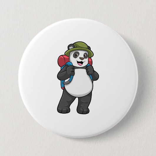 Panda als wandelaar met rugzak ronde button 7,6 cm (Voorkant)