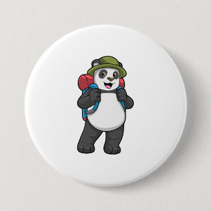 Panda als wandelaar met rugzak ronde button 7,6 cm