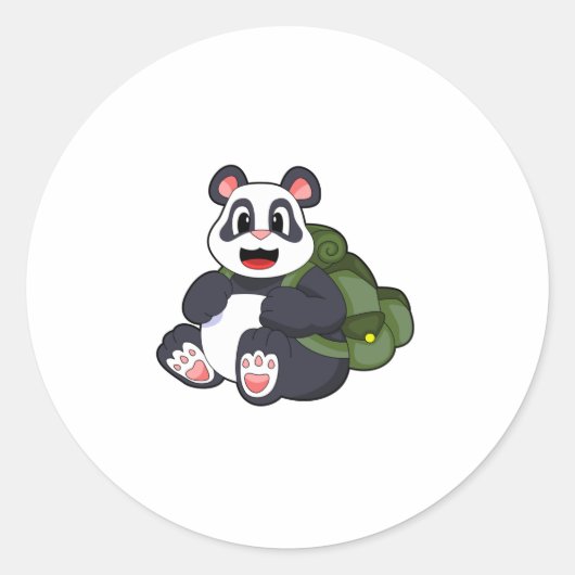 Panda als wandelaar met rugzak ronde sticker (Voorkant)