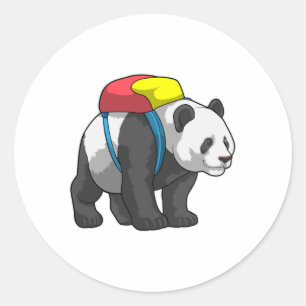 Panda als wandelaar met rugzak ronde sticker